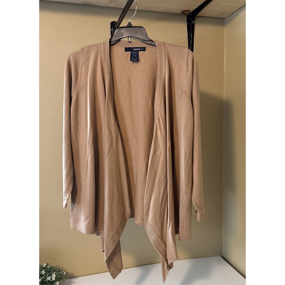 denim 24/7 Womens Open Cardigan Beige L/S Sweater Size Medium Preown-Chest 48"